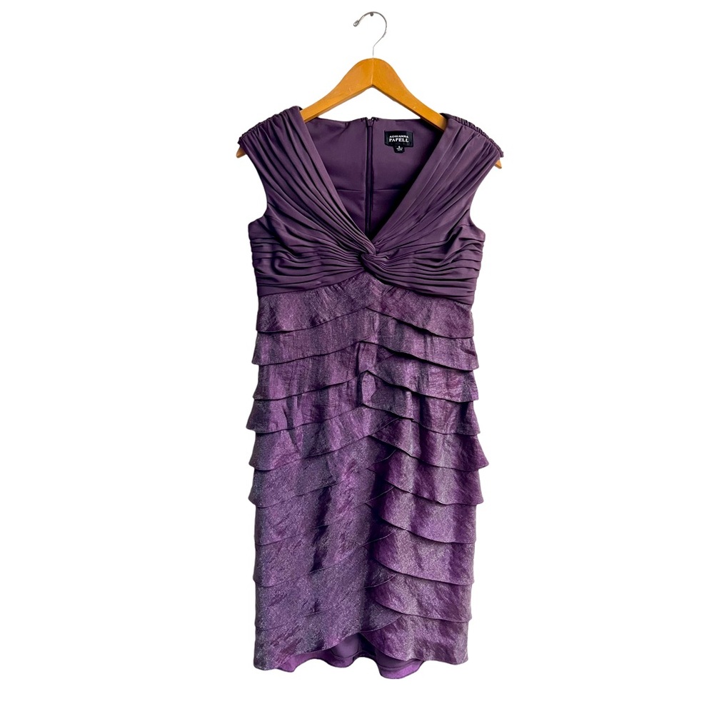 ADRIANNA PAPELL Size 6 Cocktail Party Wedding Guest Dress Tiered Ruffles Formal